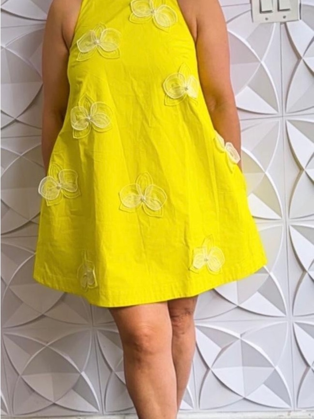 Anthropologie Yellow Floral Appliqué Maxi Dress